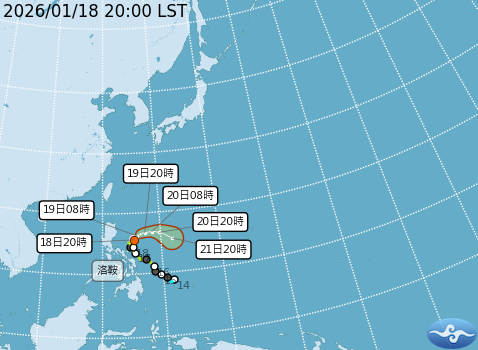 輕度颱風「洛鞍」預測路徑。圖/取自中央氣象署
