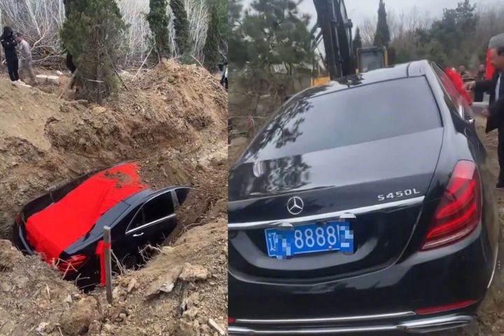 炫富葬禮？遼寧「賓士S450L陪葬」官方介入　車已挖出　事主道歉