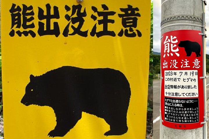 北海道經常有熊出沒，曾多次發生攻擊人類造成死傷的事件，很多地方都會豎立警告牌警告人們小心。圖/取自みわ@日本語の先生🇯🇵Japanese Teacher in Hokkaido與クロネコのびーちゃん《推特》