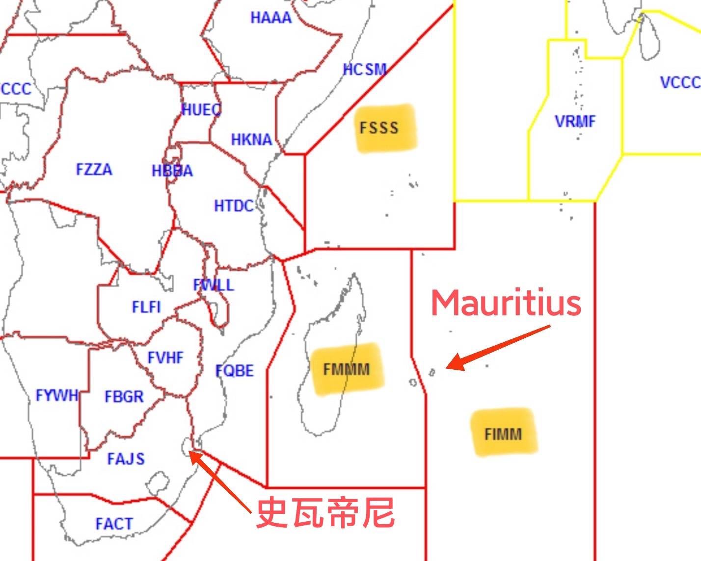 張競說，假若要前往史瓦帝尼，基本上絕無可能要「同時」穿越馬達加斯加主管的FMMM飛航情報區、塞席爾主管的FSSS飛航情報區以及模里西斯主管的FIMM飛航情報區。圖/取自張競臉書