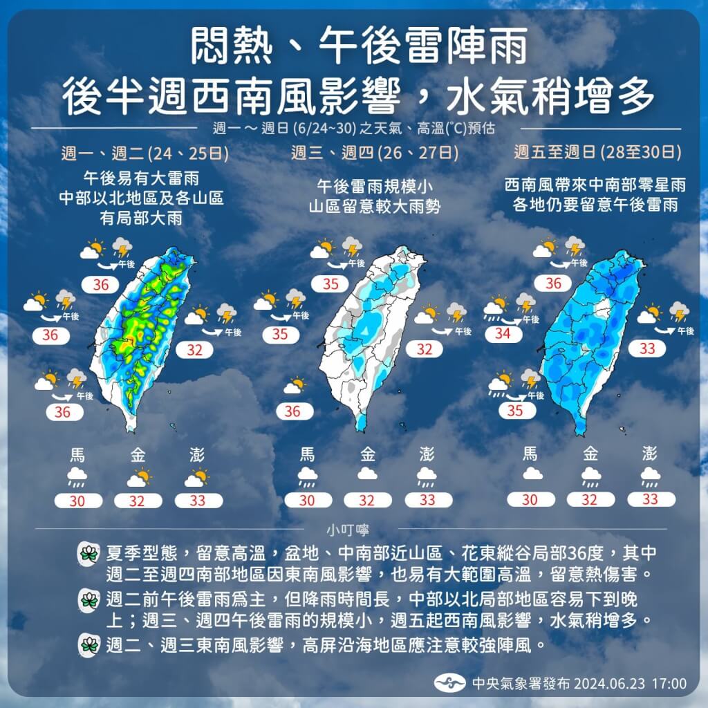 一周天氣預測。圖/取自中央氣象署