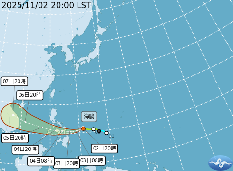 海鷗颱風預測路徑。圖/取自中央氣象署