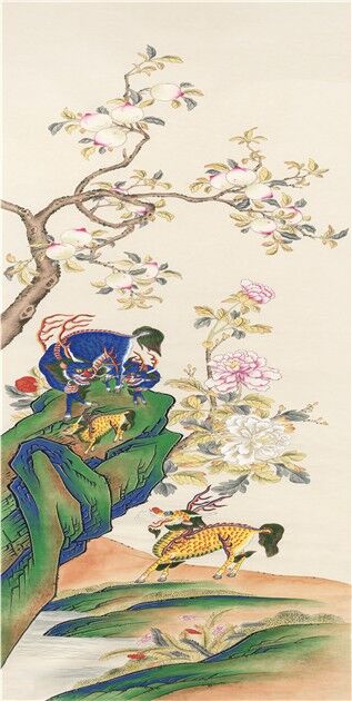 韓方贈送的大型《麒麟圖》，寓意聖人出世與長壽不朽，意義非凡。圖/取自韓國總統府官網