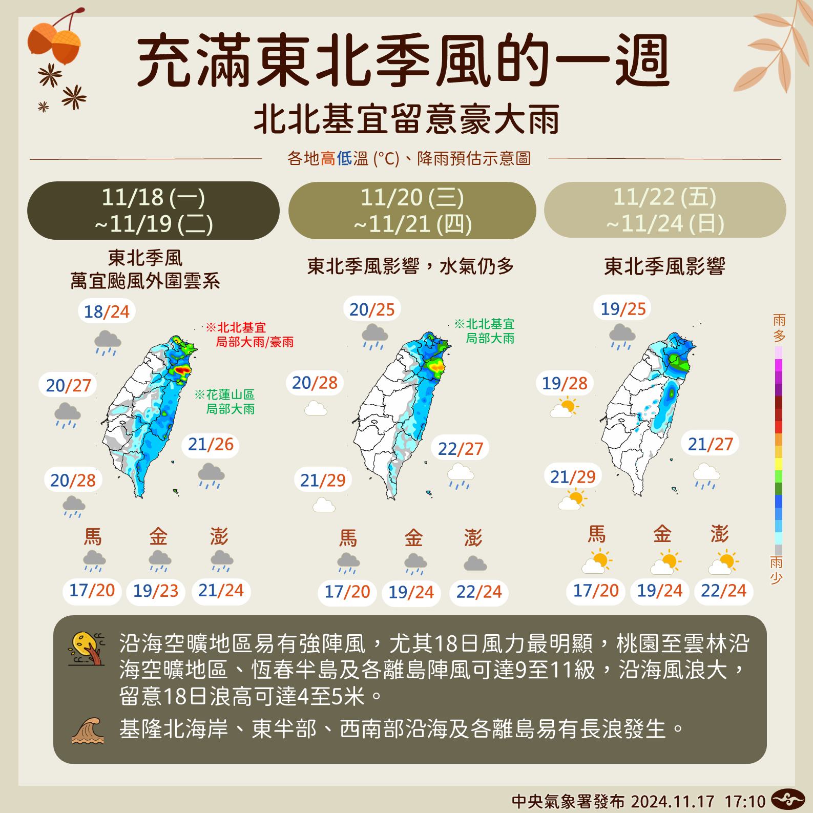 本州天氣預測。圖/取自中央氣象署