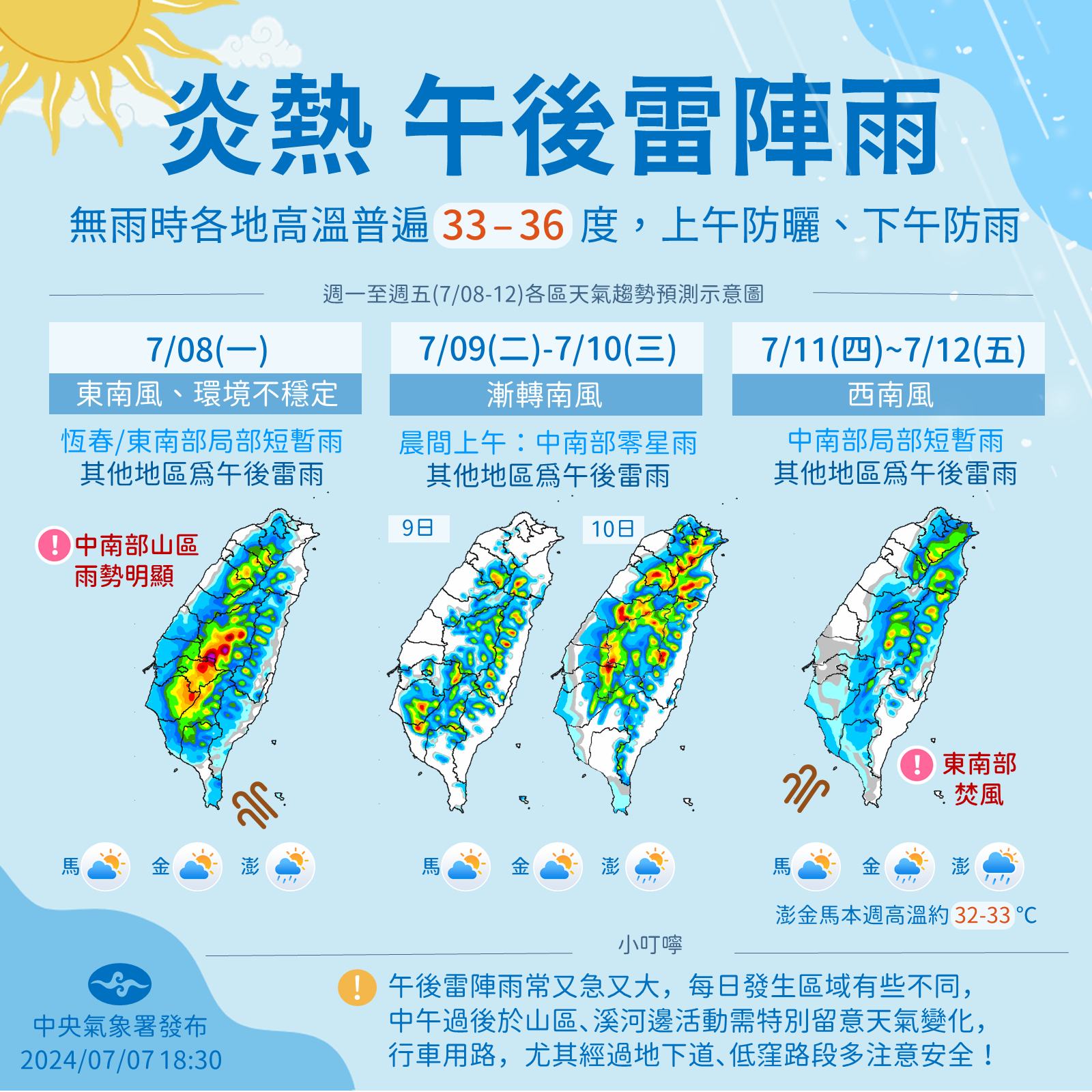 近期天氣多為午後雷陣雨型態。圖/取自中央氣象署