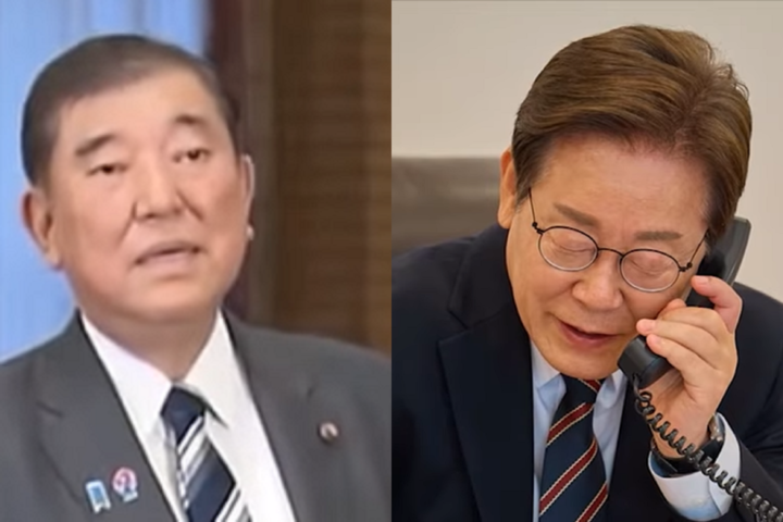 韓國總統李在明（右）與日本首相石破茂（左）周一首次通電。圖/取自Arirang News《YouTube》官方頻道