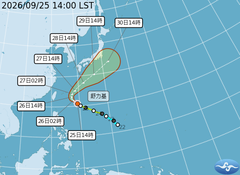 舒立基颱風預測路徑。圖/取自中央氣象署
