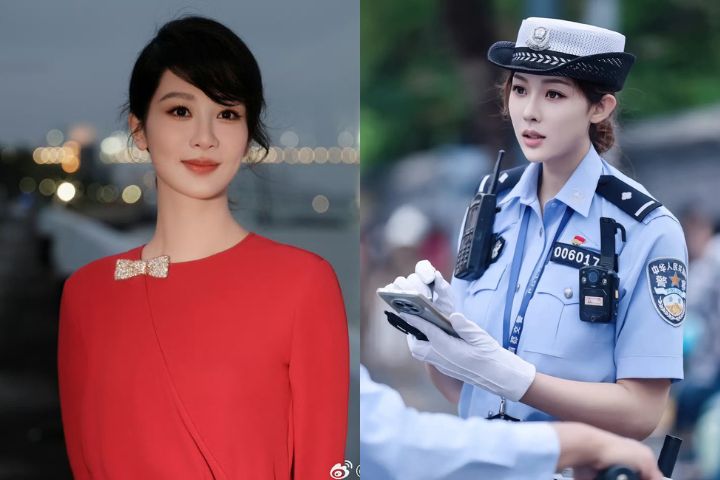 北京女交警張鈺(右)容貌神似中國大陸知名演員楊紫。圖/取自梨惟旎、諾機亞微博