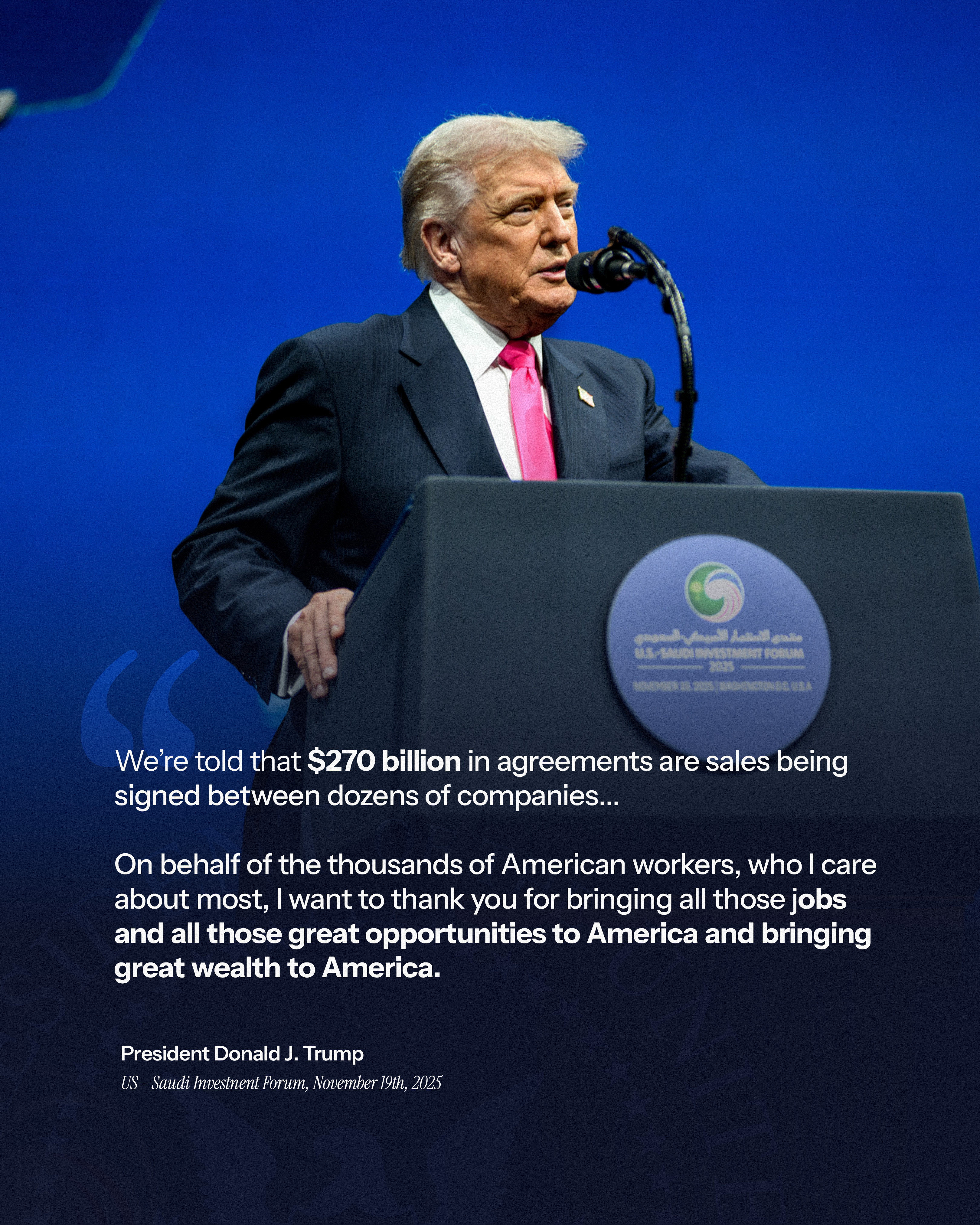 美國總統川普在美沙投資論壇中演講。圖/取自The White House X