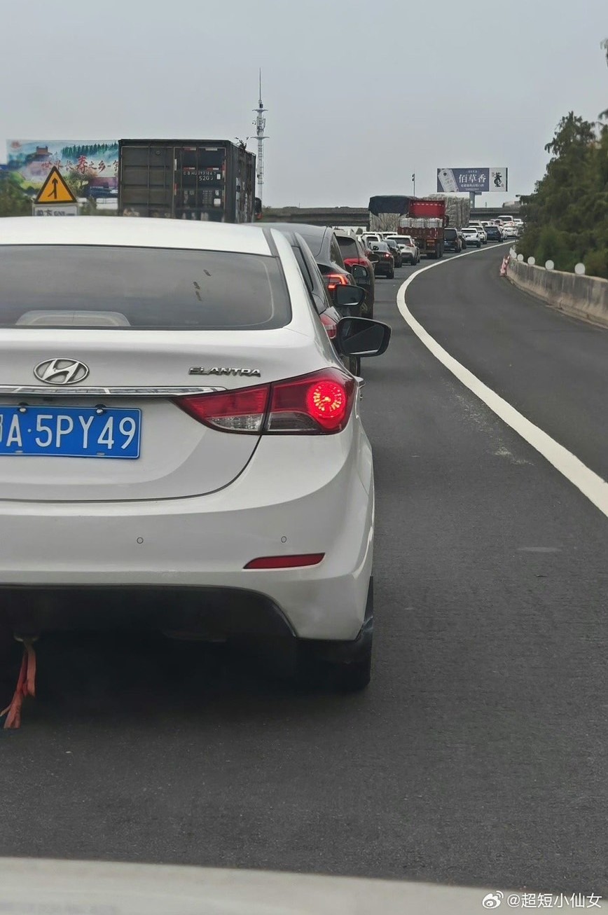 一望無際的堵車，高速公路上進退兩難。圖/取自超短小仙女微博