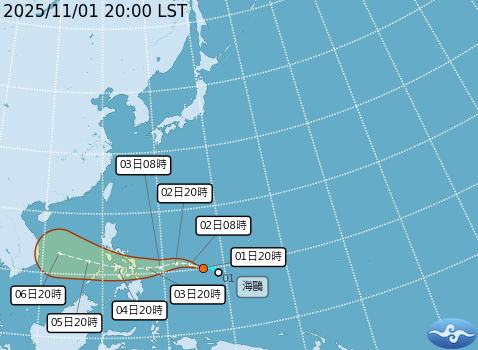 第25號輕度颱風「海鷗」預測路線。圖/取自中央氣象署