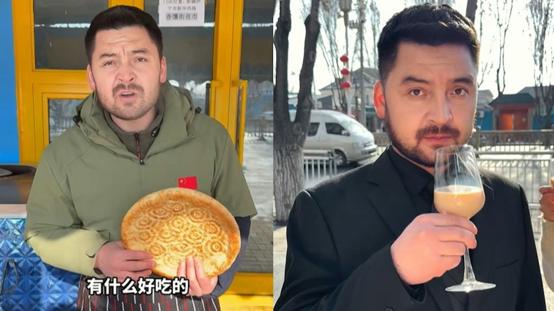 新疆25歲男子長相激似烏克蘭總統澤倫斯基（右），開抖音帳號爆紅。圖中左右都是新疆男子。圖／取自香港01
