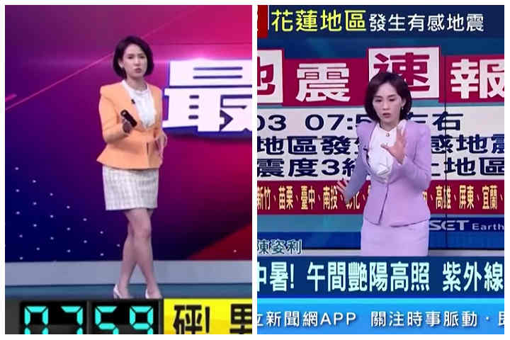 地震時正在棚內直播的主播曾鈴媛（左）與氣象主播陳姿利（右）登上國際媒體。圖/取自英國衛報官方《YouTube》頻道