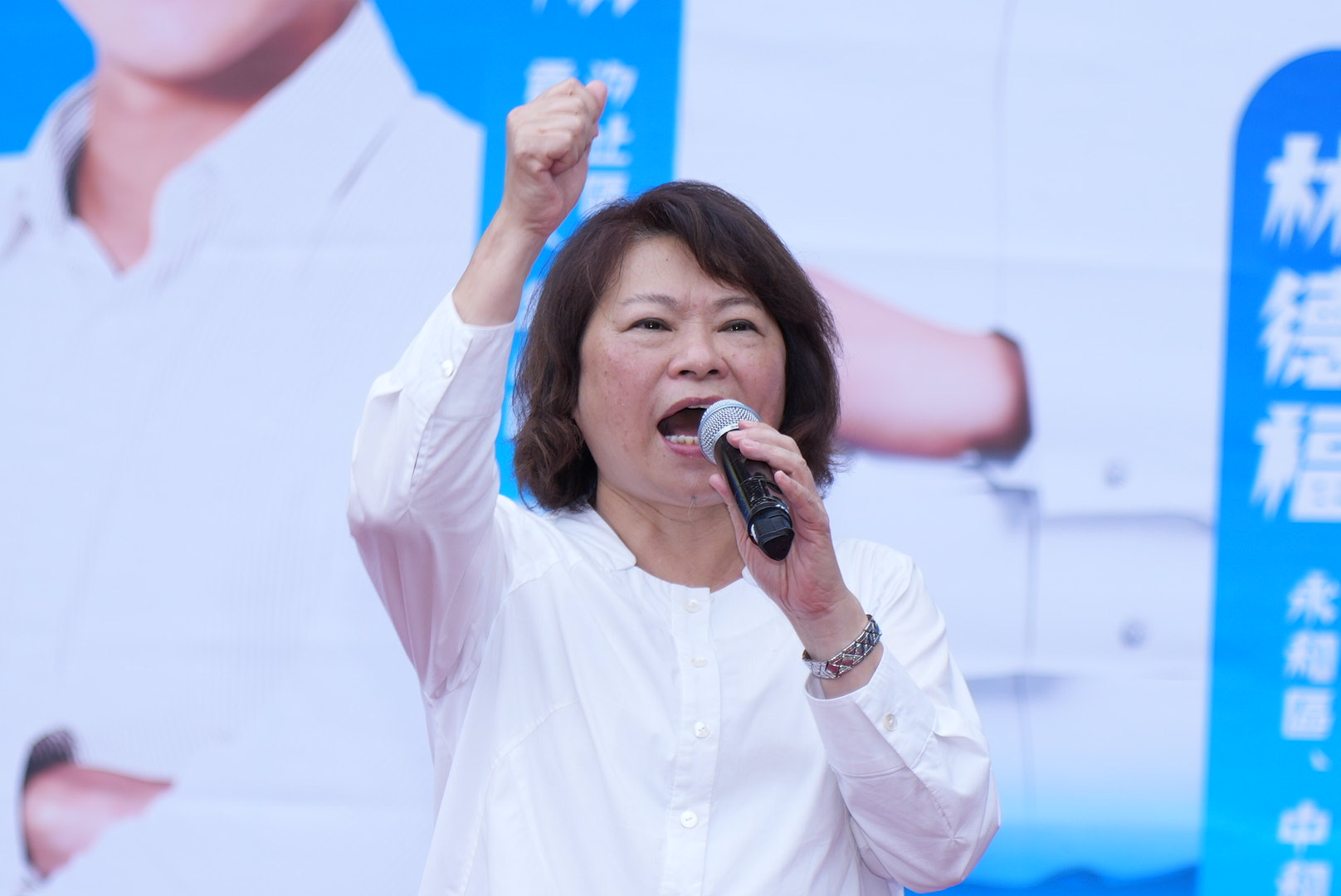 嘉義市長黃敏惠19日來到新北市參加反惡罷活動，同時也感謝新北等縣市協助救災。圖/記者陳思豪攝