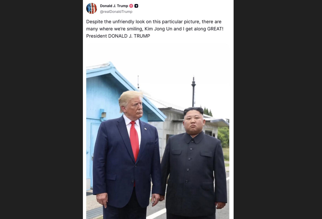 想跟北韓謀和　川普先貼與金正恩舊合照　又不點名罵李在明並縮小美韓軍演規模