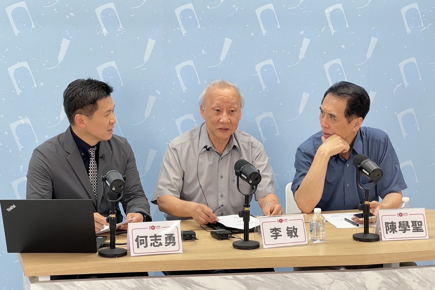 左起新竹清華大學兼任助理教授何志勇、清大工程與系統科學系榮譽退休特聘教授李敏，與國民黨前立委陳學聖暢談台灣能源問題。圖/何志勇提供