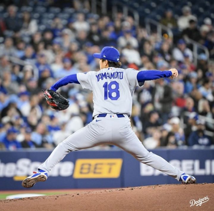   山本主投6局僅失1分，有效壓制藍鳥打線。圖/取自道奇IG