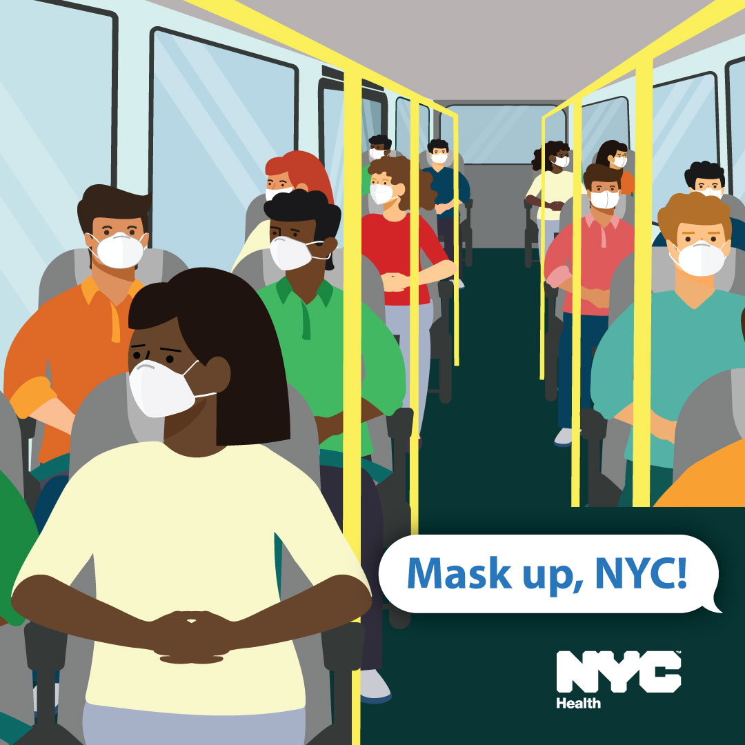 美國紐約呼籲民眾搭乘大眾交通工具要戴上口罩。圖/取自紐約市衛生局官方《推特》