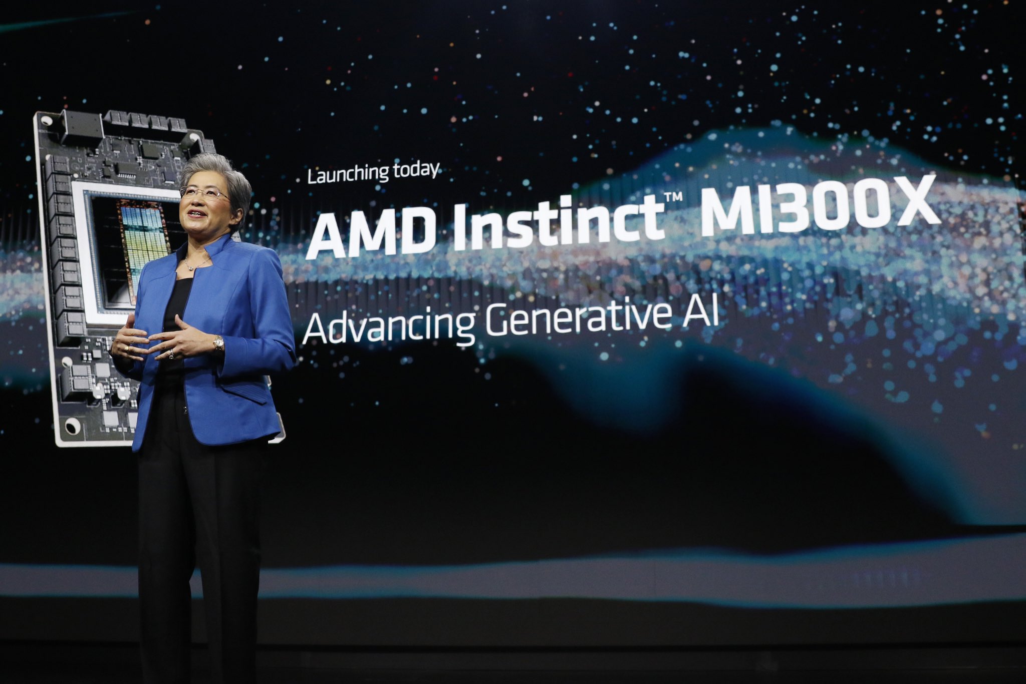 「AMD Advancing AI」大會由執行長蘇姿丰發表新款AI晶片MI300X、 MI300A。圖/取自Lisa Su@LisaSu X平台