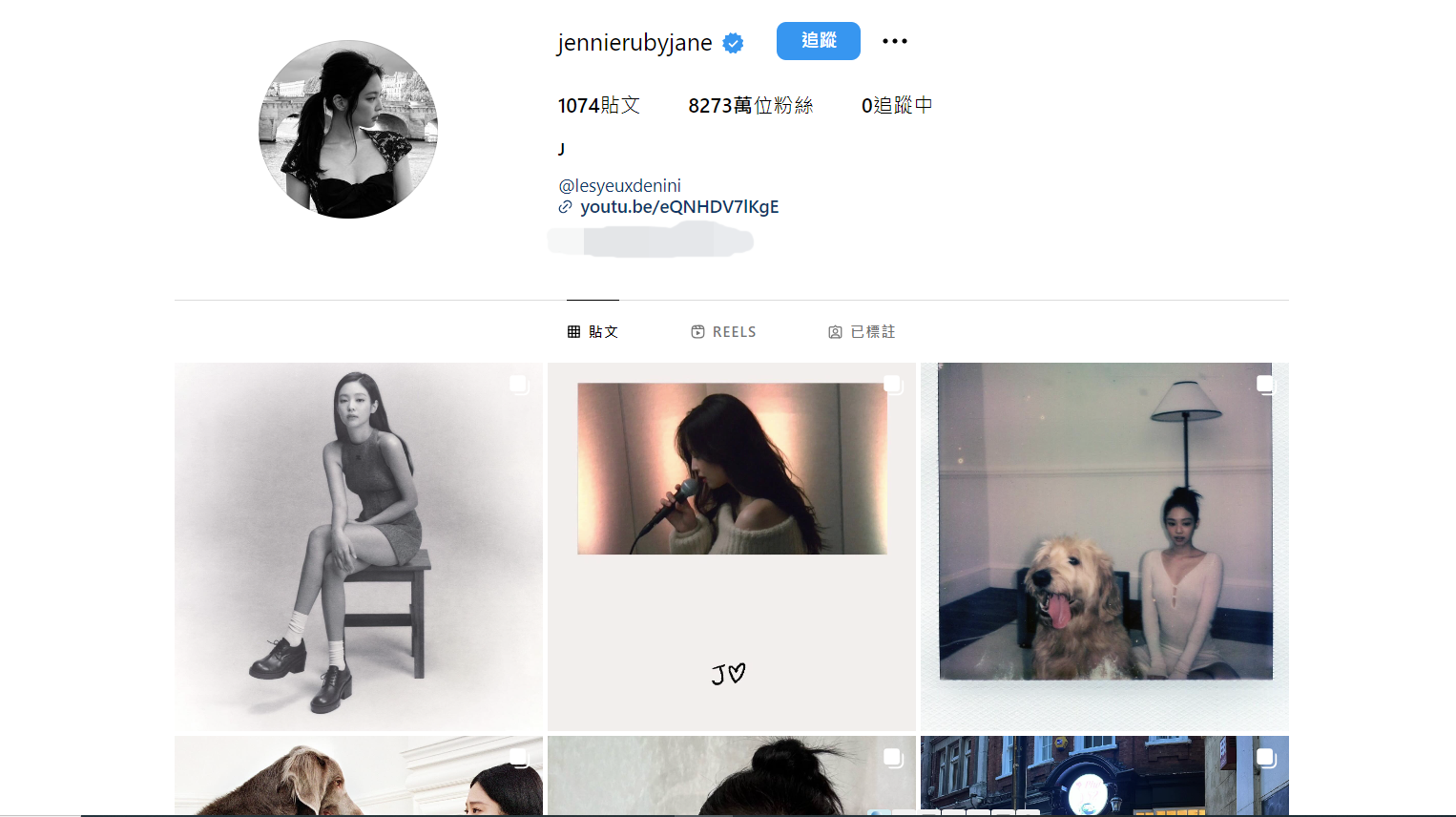 Jennie個人IG追蹤人數為8273萬。圖/翻攝自Jennie ig