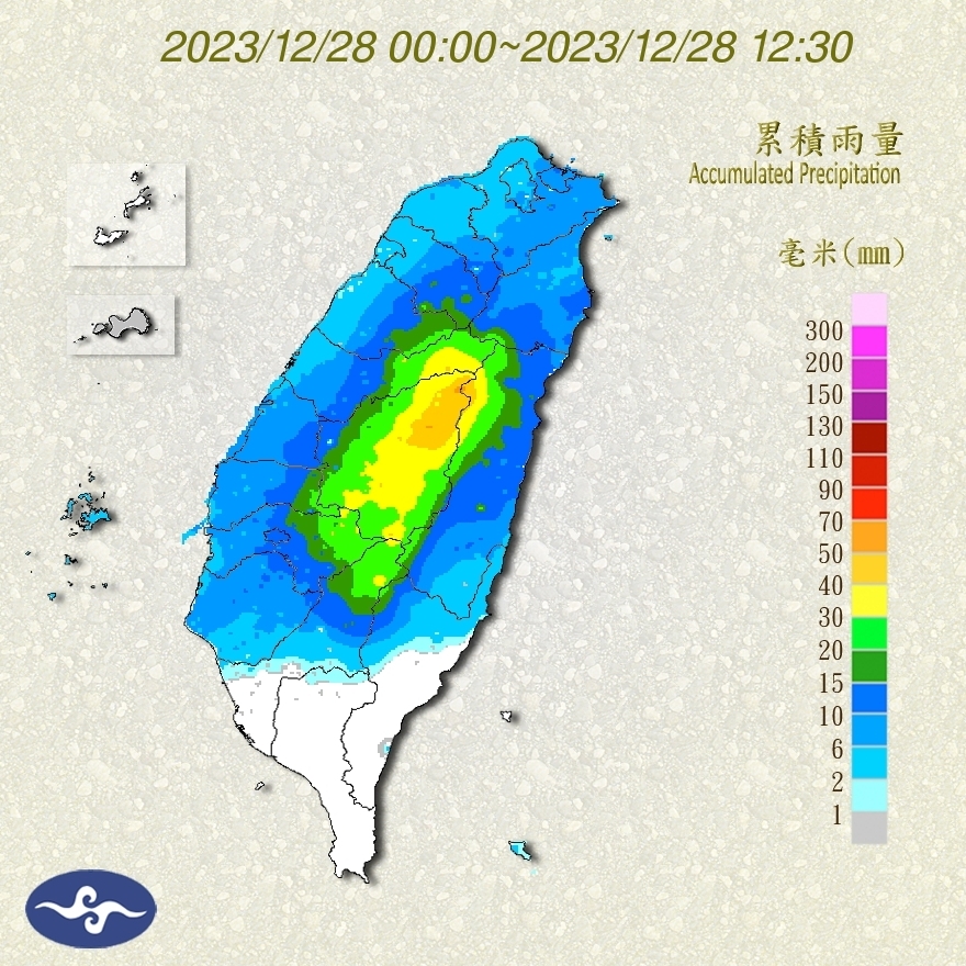 周四全台累積雨量圖。圖/取自中央氣象署