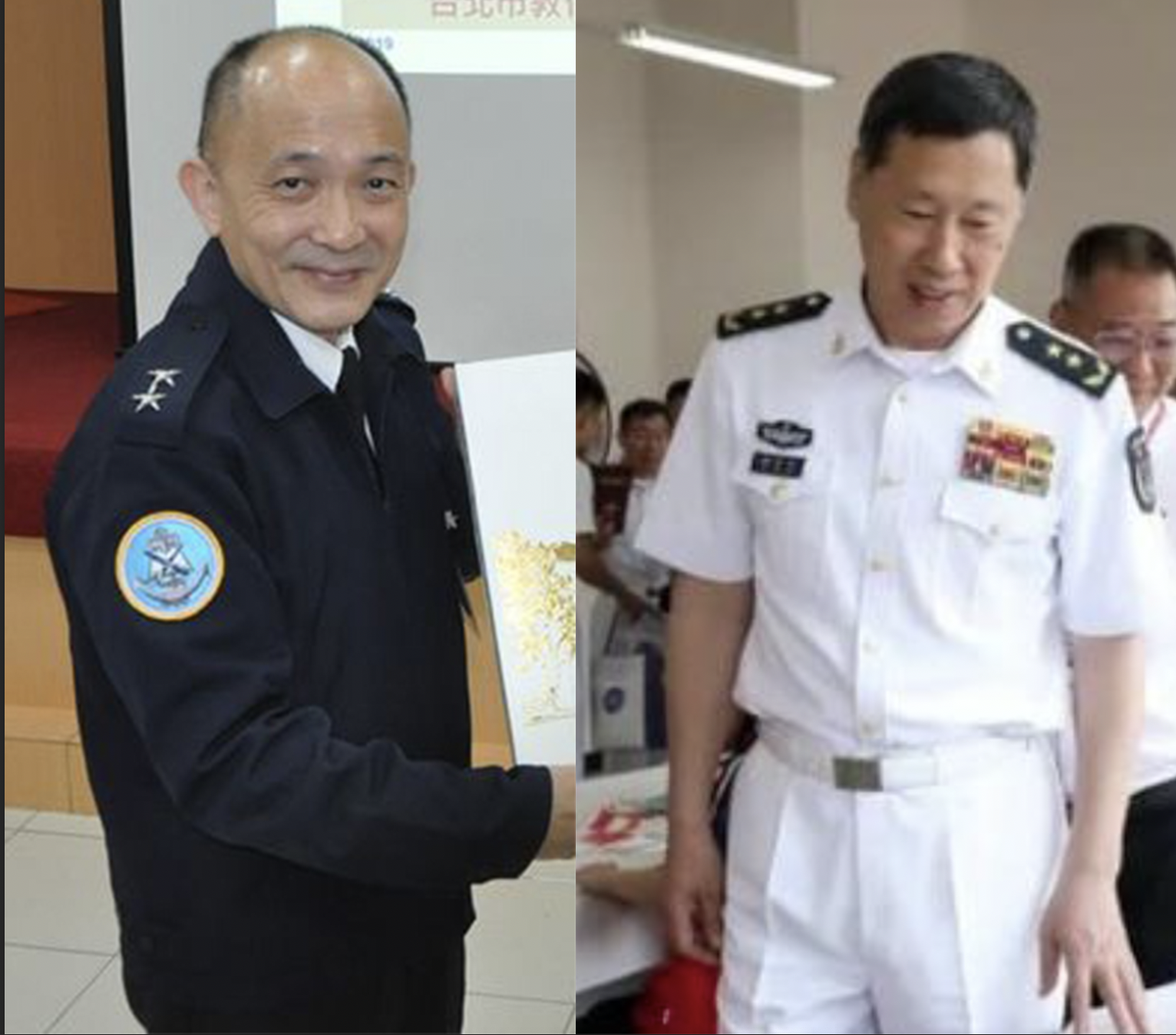 中華民國海軍司令唐華（左），中共海軍司令員胡中明（右）。圖/取自中華民國海軍臉書、貴州日報