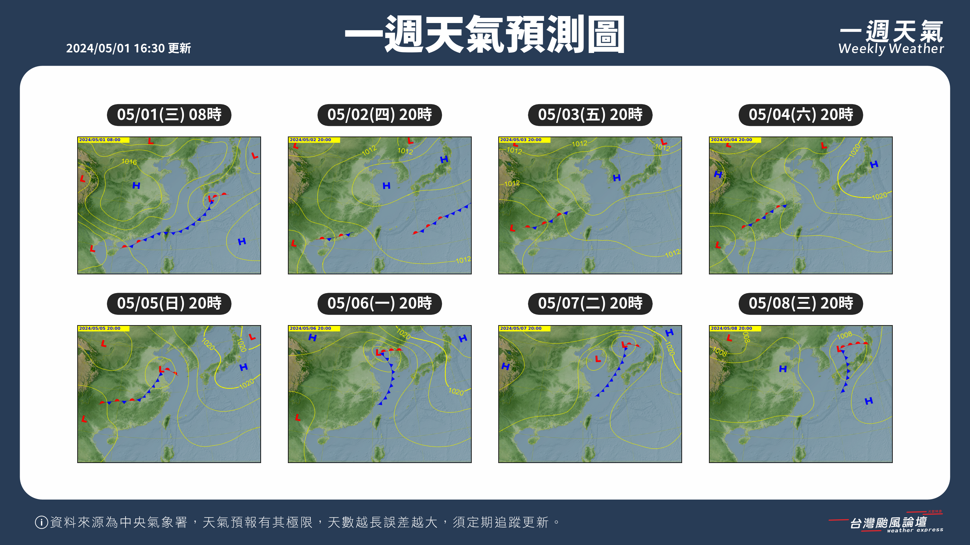 一周天氣預測。圖/取自台灣颱風論壇｜天氣特急《臉書》官方粉專