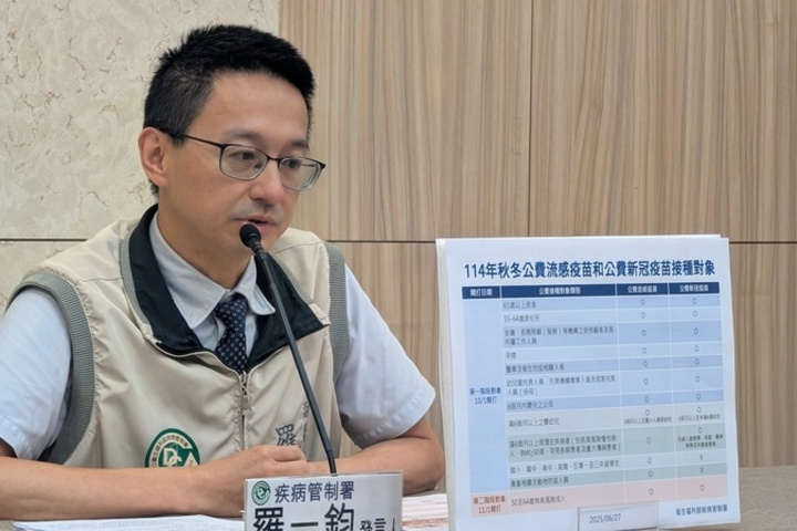 衛福部疾管署發言人羅一鈞27日在臨時記者會說明，自114年10月1日起，6歲至49歲無高風險民眾不再列為公費新冠疫苗接種對象，這也是新冠疫苗3年來首度修正接種對象。圖/取自中央社