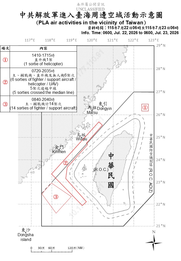 國軍公布共機艦台海周圍動態。圖/取自國防部官網