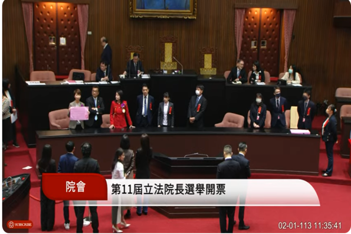 立法院長第一輪投票開票完成。圖/取自《YouTube》國會頻道