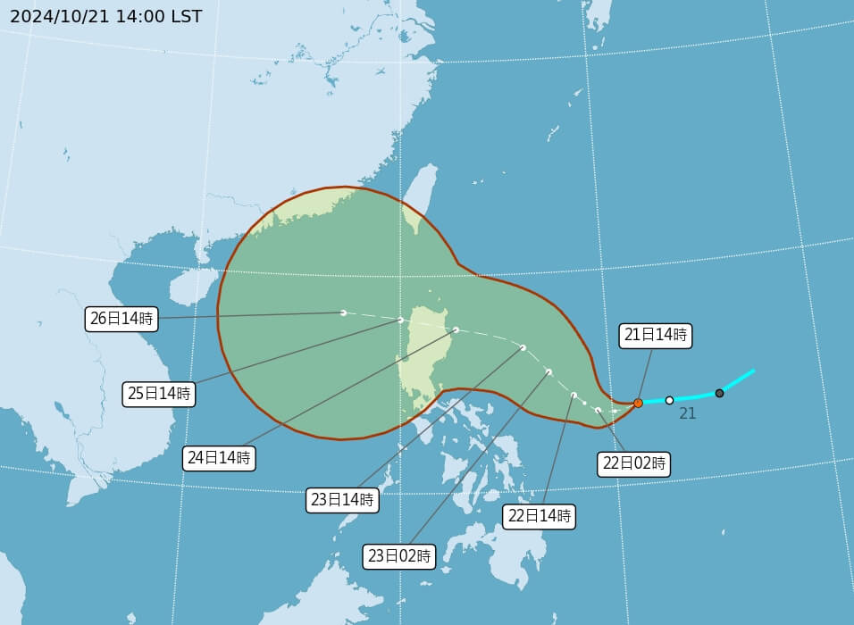 潭美成颱後路徑預測。圖/取自中央氣象署