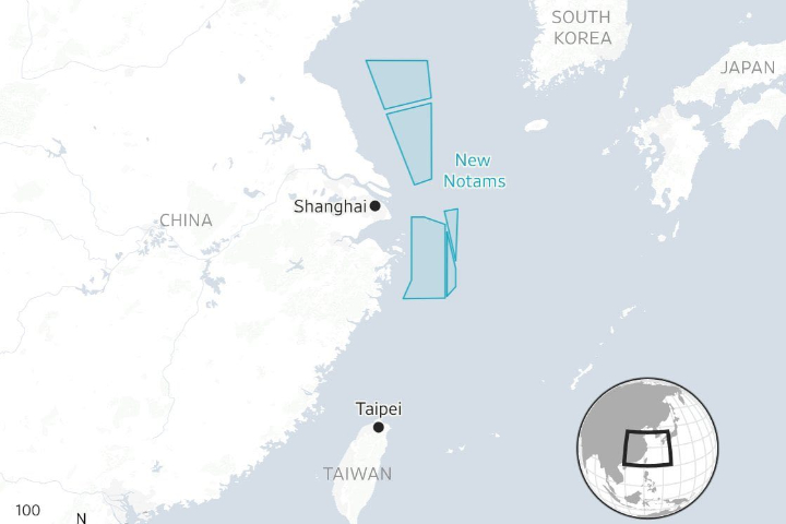 陸方發布之空域保留區位置。圖/取自張競臉書
