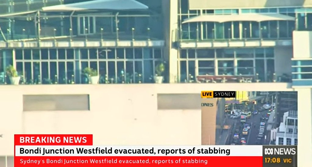 澳洲雪梨商場Westfield Bondi Junction今爆隨機砍人，消息指事件已造成6人死亡。圖／取自Sidhant Sibal X