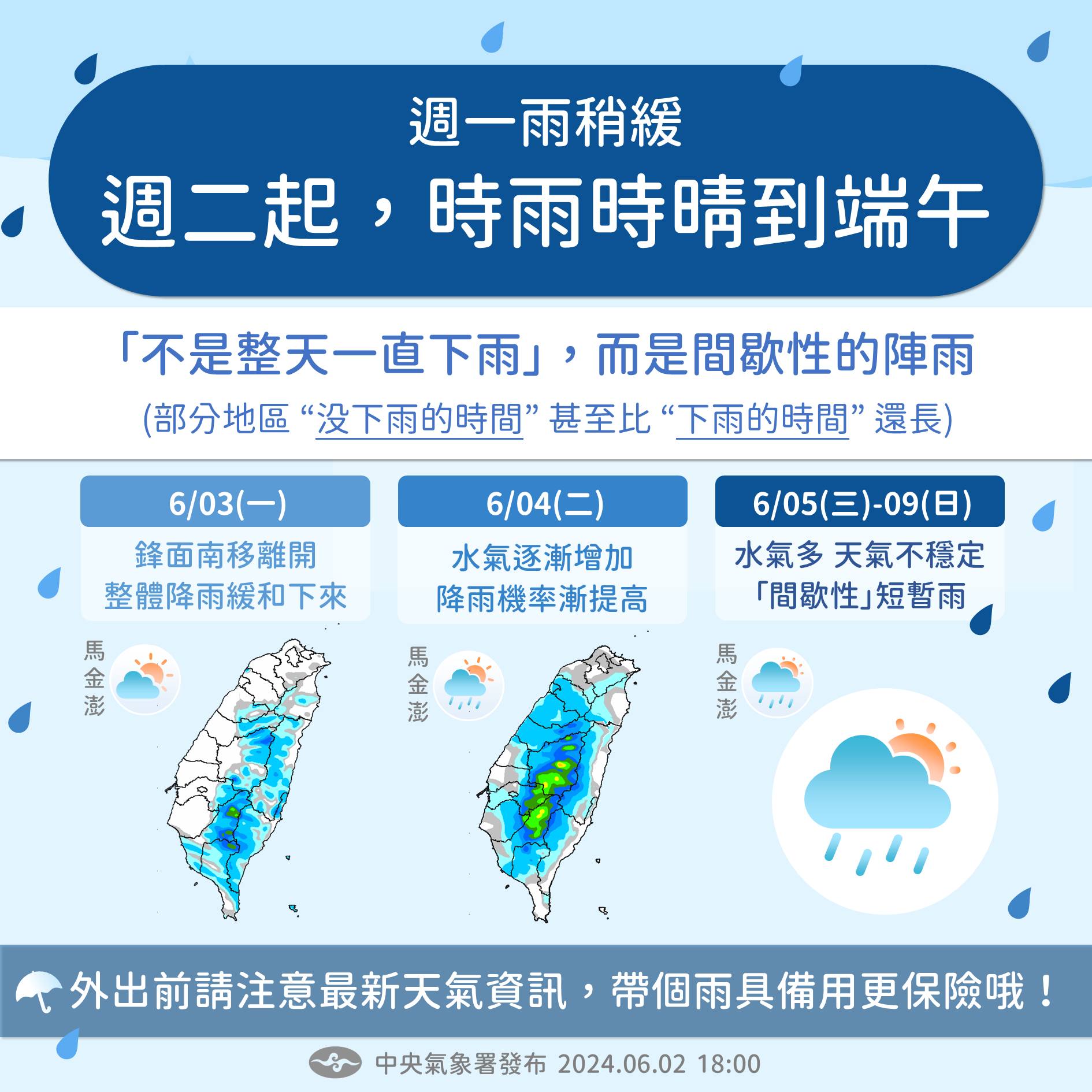 今天到端午天氣預測。圖/取自中央氣象署