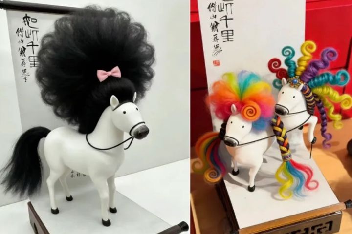  「馬彪彪」另一個賣點是高度可玩性。可依喜好整理髮型，例如雙馬尾、齊劉海、麻花辮等。圖/取自山東文旅