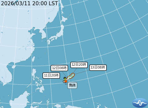 編號第3號輕度颱風鸚鵡預測動向。圖/取自中央氣象署