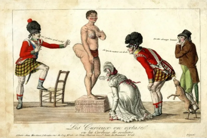巴特曼1810年被殖民者抓到了英國倫敦，充當稀有物品進行展出，因為她有一個極其罕見的巨大臀部。圖/取自《微信》公眾號「遠方青木」