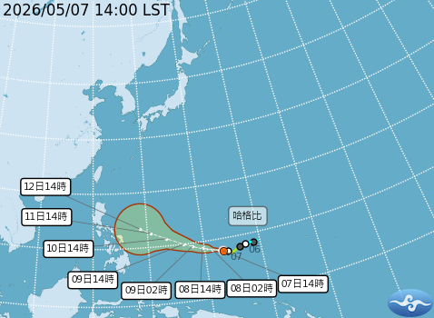 輕度颱風哈格比預測路徑。圖/取自中央氣象署