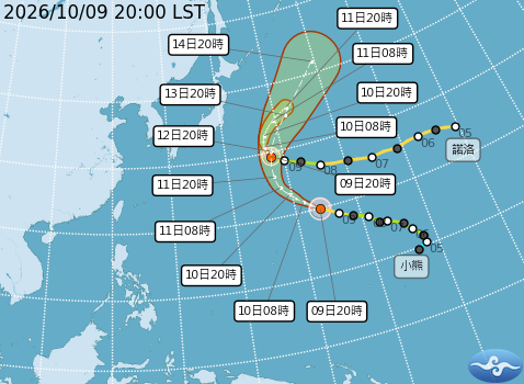 西太平洋海面雙颱預測路徑。圖/取自中央氣象署