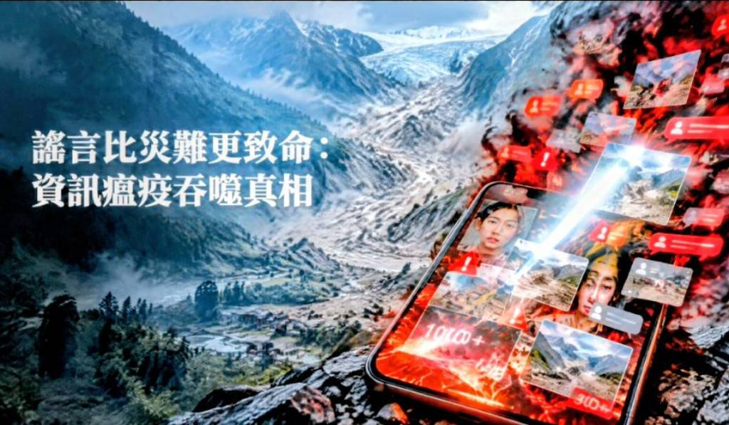 「資訊瘟疫」（infodemic），意指資訊過剩卻真假混雜，導致人們難以獲取可信指引，此概念精準描繪災難期間的資訊生態困境。（圖／台灣國際戰略學會提供）