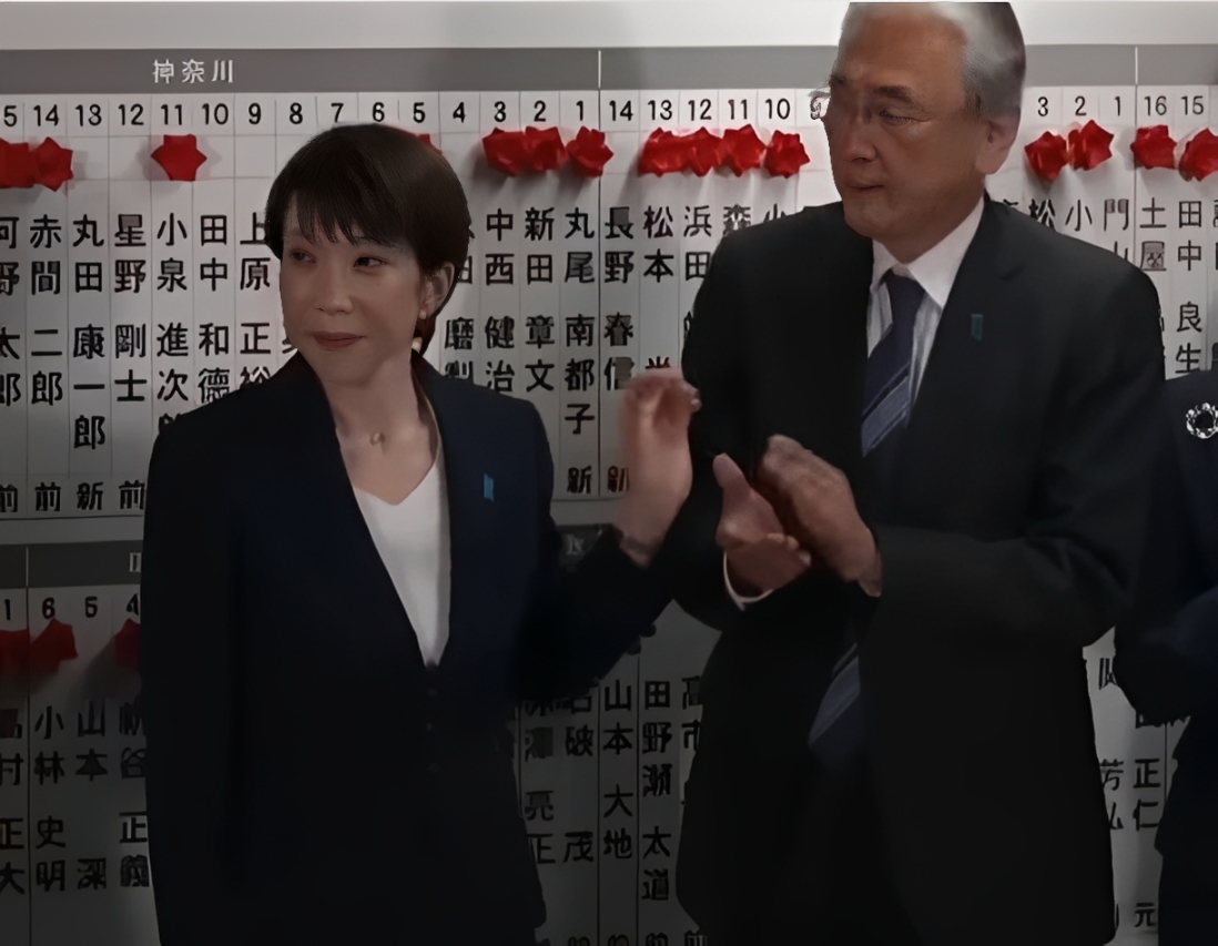 高市早苗與其政治盟友古屋圭司同框。圖/取自Arirang News臉書