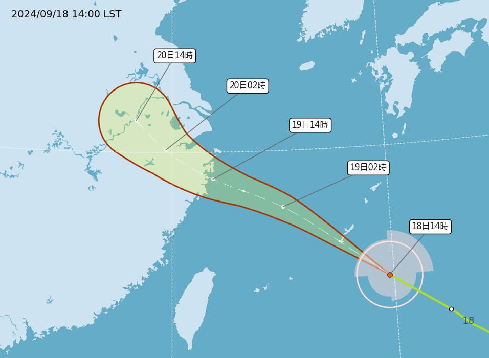 葡萄桑預測路徑。圖/取自中央氣象署