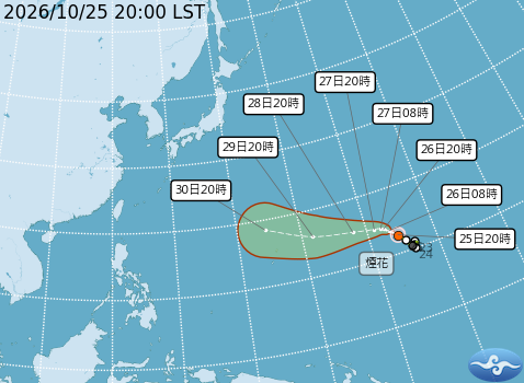 煙花颱風預測路徑。圖/取自中央氣象署