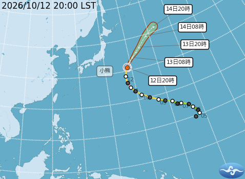 小熊颱風預測路徑。圖/取自中央氣象署