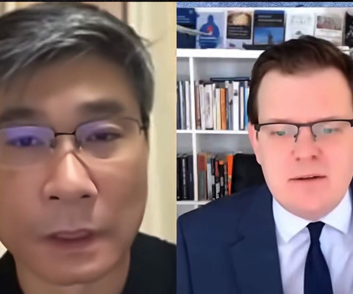 江學勤(左)近日接受美國獨立政治評論節目《Breaking Points》訪問。圖/取自凱莉彭公眾號影片