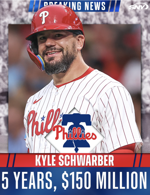 今年投身自由市場的史瓦伯，今天也宣布以5年1.5億美元續留費城人。圖/取自snytv IG