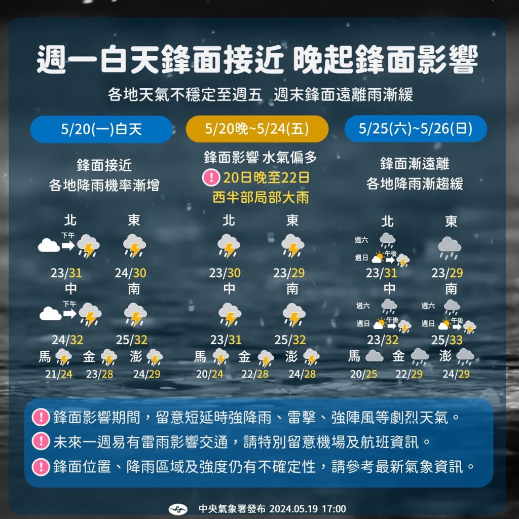 本州天氣預測圖。圖/取自中央氣象署