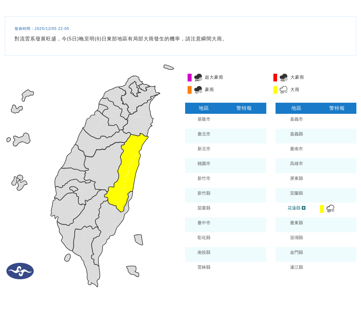 氣象署發布大雨特報。圖/取自中央氣象署