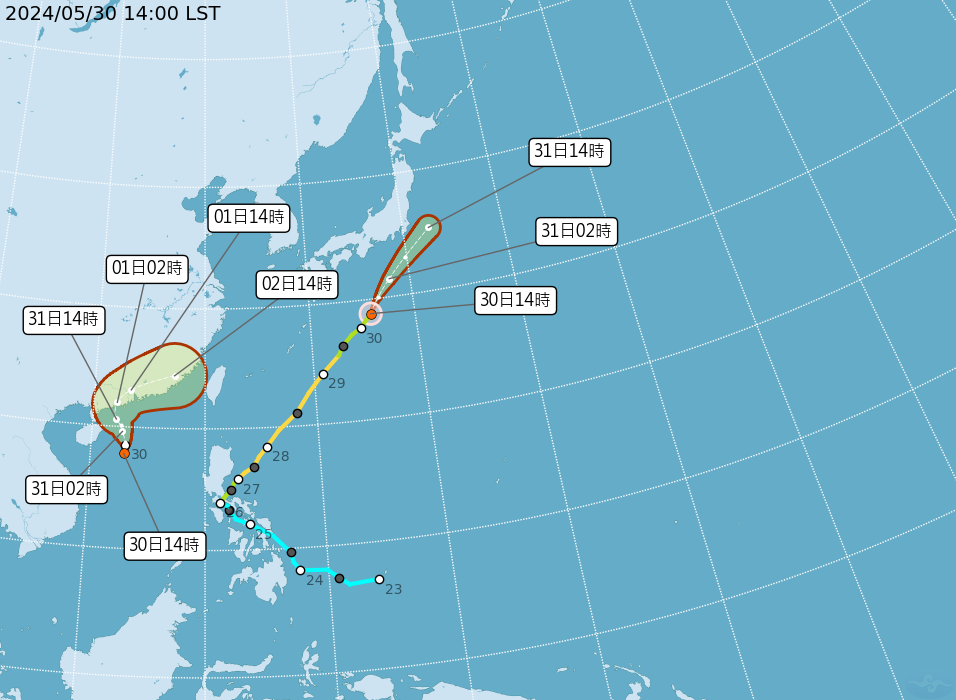 今天（30日）又有熱帶性低氣壓生成，不排除發展為今年第2號颱風馬力斯。圖/取自中央氣象署望站