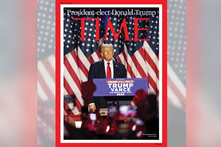 即將回鍋白宮的總統當選人川普（Donald Trump）登上《時代》雜誌封面。圖/取自TIME臉書